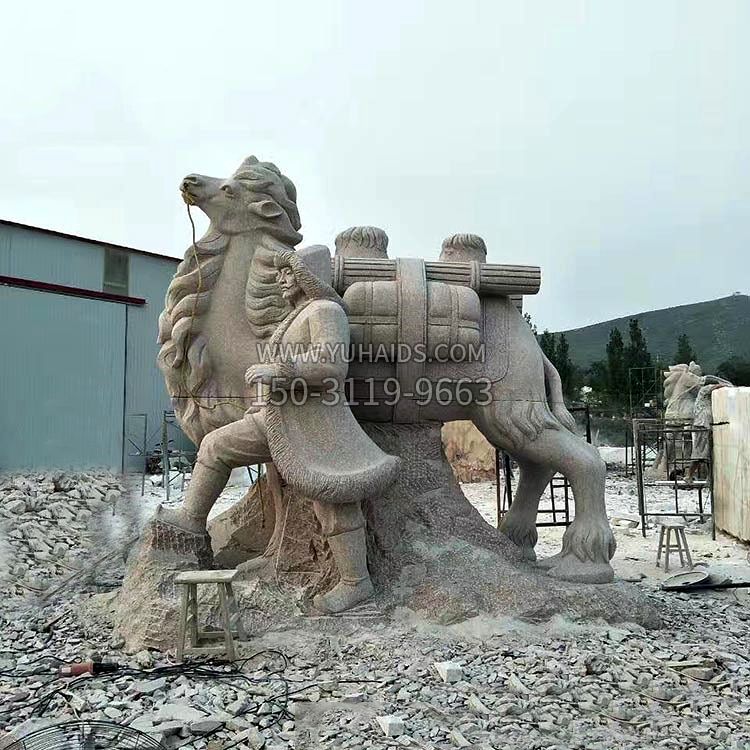 丝绸之路骆驼情景石雕雕塑