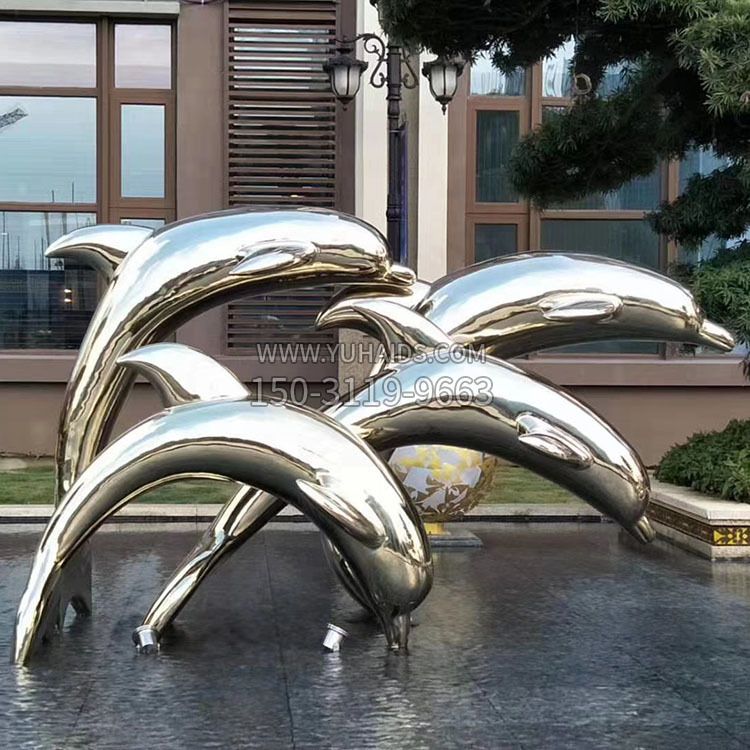 水景不锈钢海豚雕塑-城市广场创意动物雕塑
