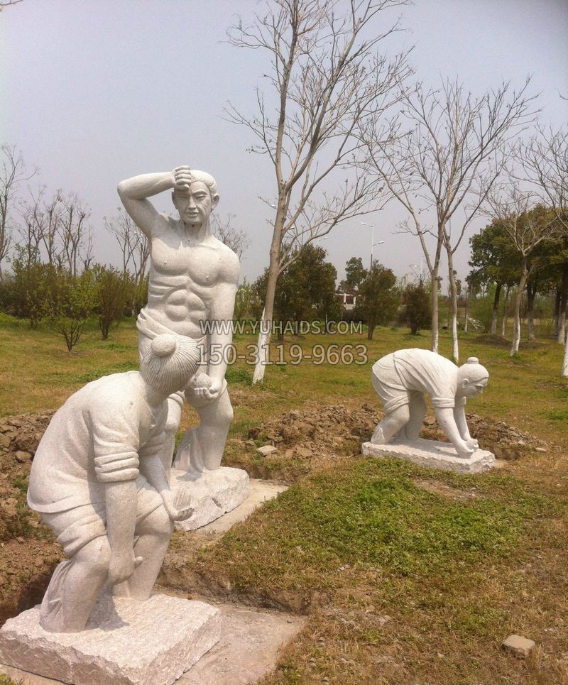 田园景观插秧人物石雕雕塑
