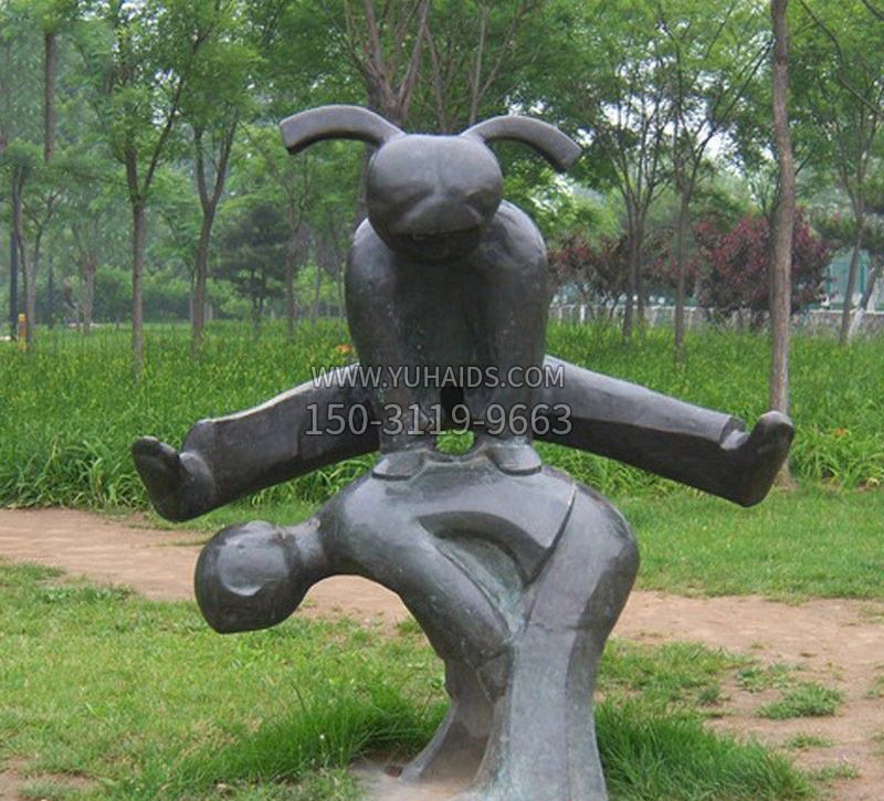 铜雕抽象跳山羊儿童雕塑