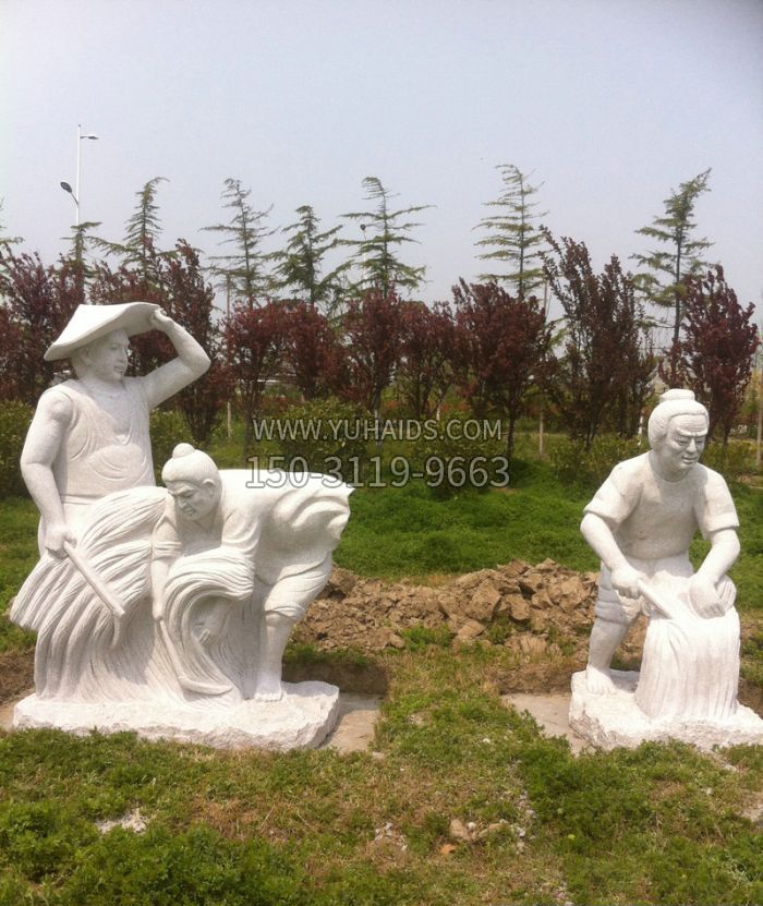 田园景观收割稻谷人物石雕雕塑