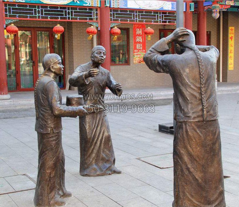铜雕商业街民俗小品人物雕塑