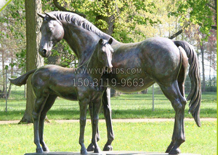 铜雕公园母子马雕塑