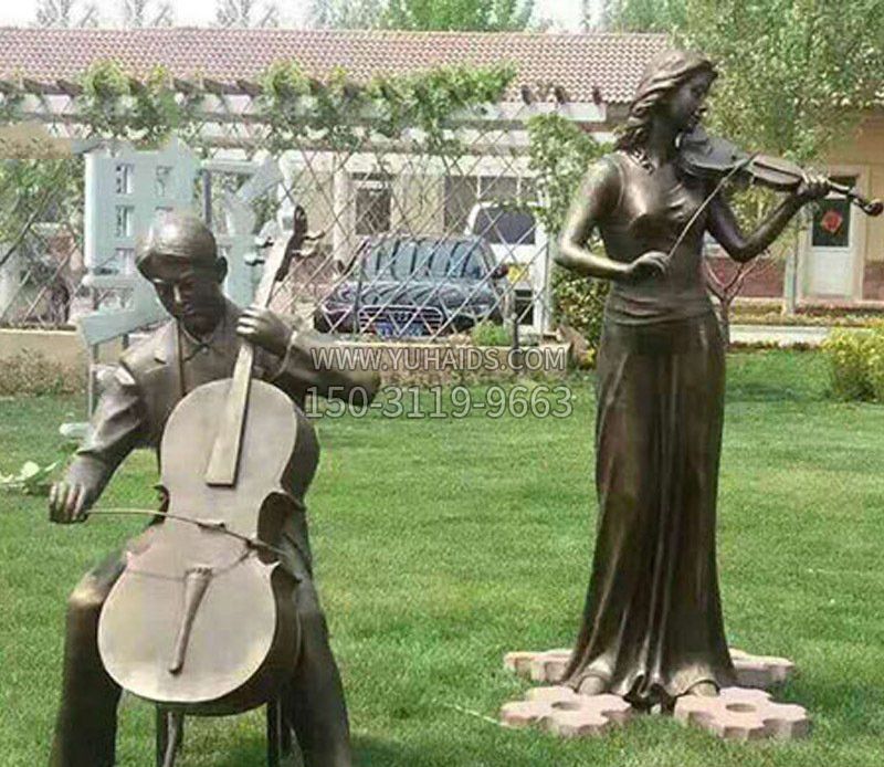 铜雕拉小提琴音乐人物摆件