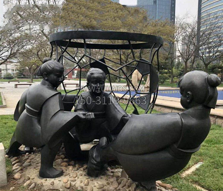 铜雕公园玩耍人物摆件雕塑