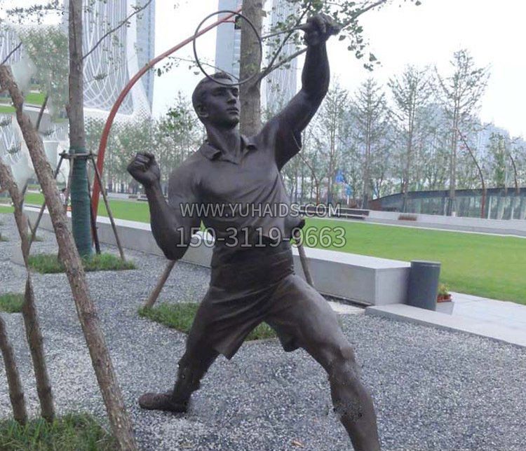 铜雕户外公园打羽毛球运动人物摆件雕塑