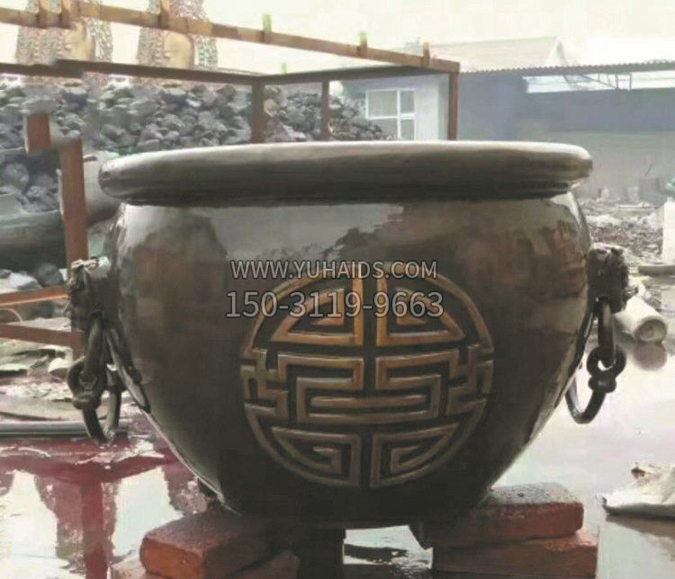铜雕寺庙招财水缸摆件雕塑