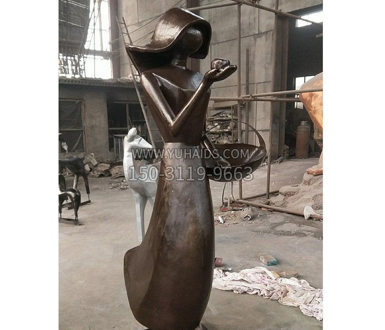 铜雕逛街女孩人物雕塑