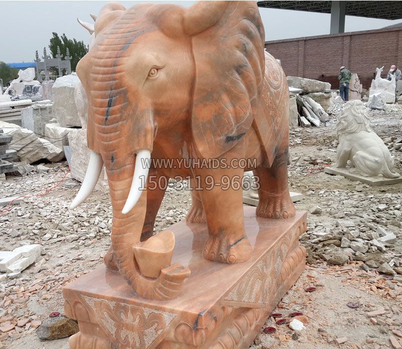 晚霞红大象招财石雕雕塑
