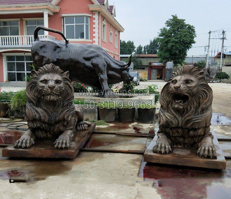 铜雕银行门口狮子雕塑摆件