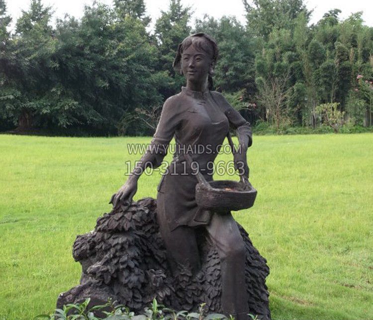 铜雕园林采茶女孩人物雕塑