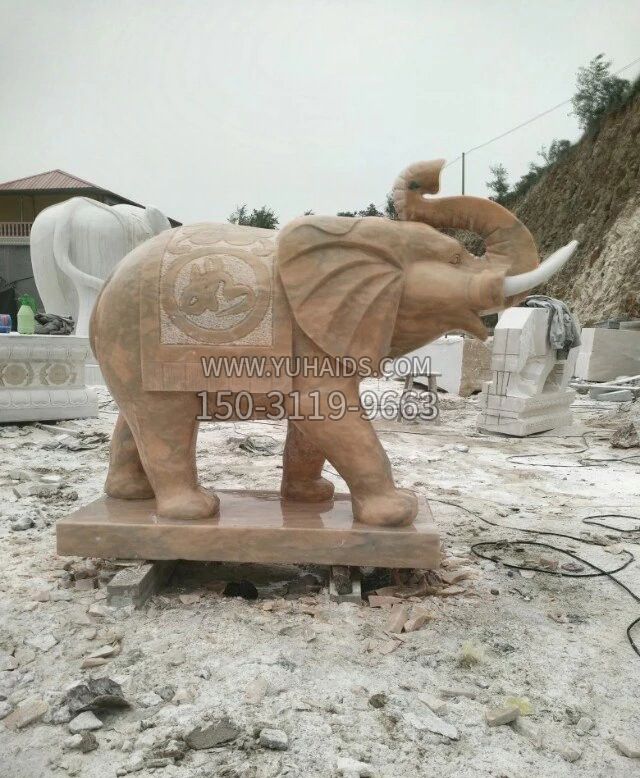 晚霞红吉祥如意大象雕塑