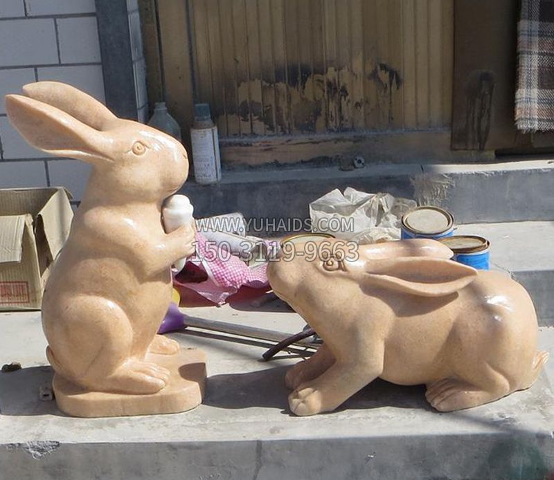 兔子石雕公园动物摆件雕塑