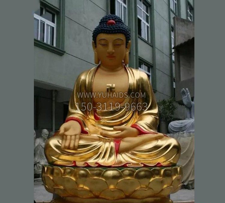 铜雕坐式贴金释迦牟尼雕塑