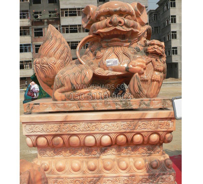 晚霞红南方石狮子雕塑