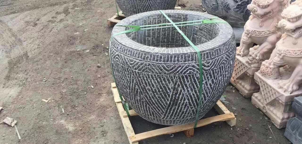 纹理石浮雕水缸雕塑