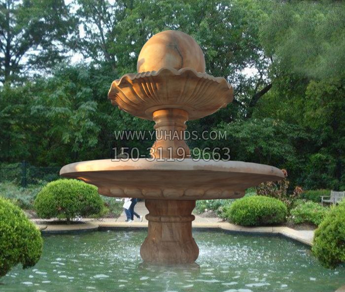 晚霞红双层风水球喷泉公园石雕雕塑