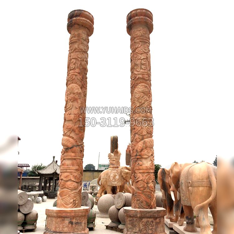 晚霞红龙柱石雕雕塑