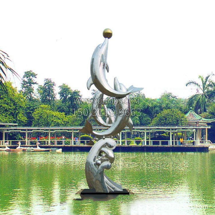 戏球不锈钢海豚雕塑-园林水景动物景观
