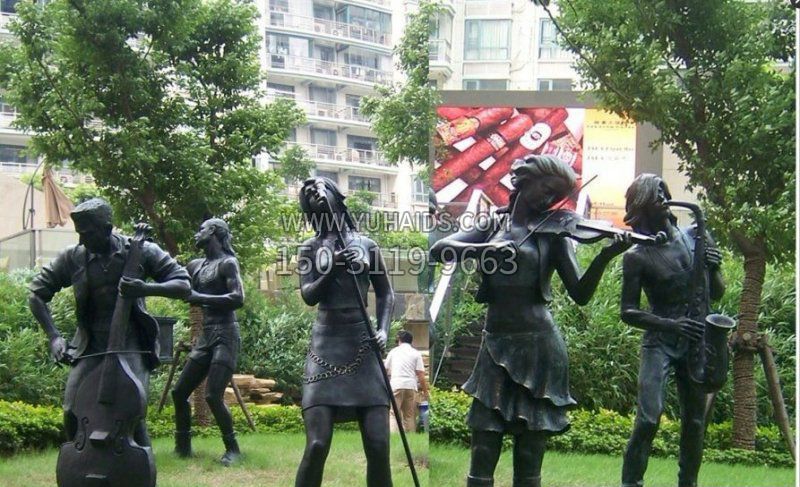 小区吹拉弹唱的人物景观铜雕雕塑