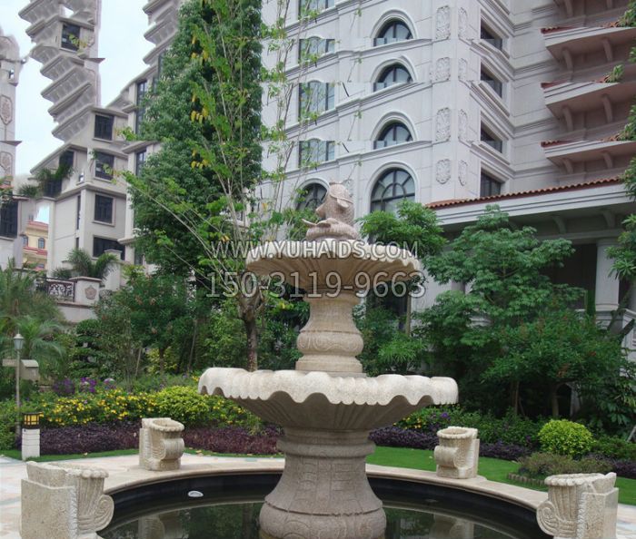 小区景观大理石鲤鱼喷泉石雕雕塑