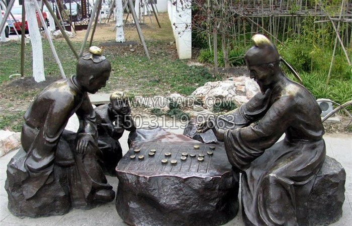 下象棋的古代人物铜雕雕塑