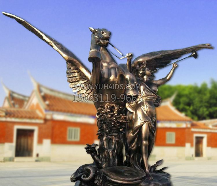 西方人物铜雕系列-天使与马儿雕塑