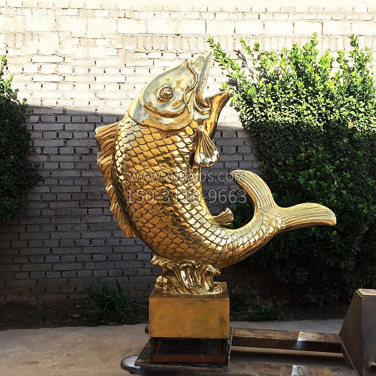 鱼跃景观铜雕-纯铜铸造企业商场动物雕塑摆件
