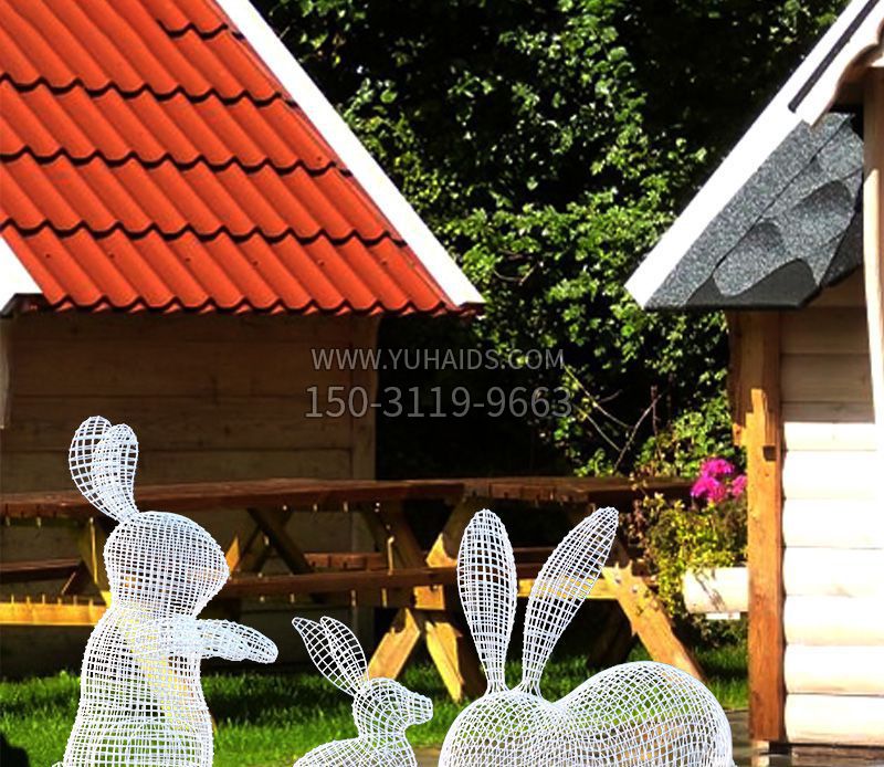 园林不锈钢镂空兔子造型雕塑