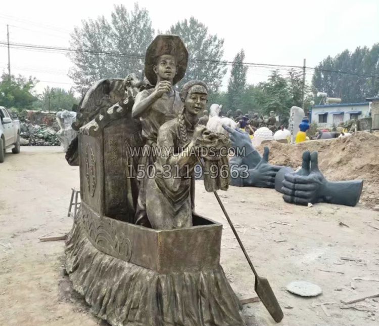 渔船上的古代夫妻铜雕雕塑