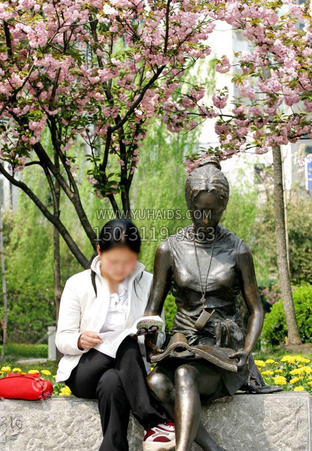 园林看书的女人人物景观铜雕雕塑
