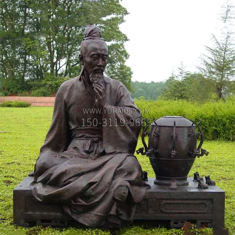 张衡与地动仪铜雕景观-公园园林历史名人情景雕塑