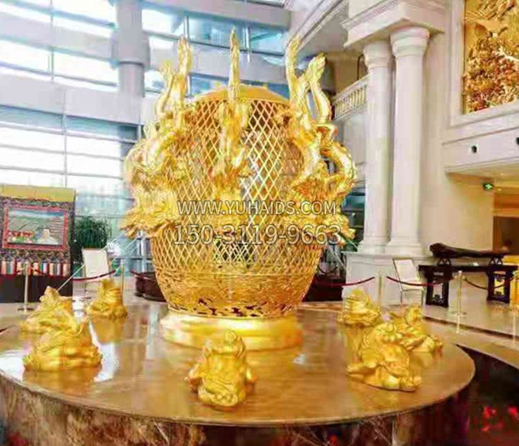 张衡地动仪企业景观雕塑摆件纯铜鎏金古仪器