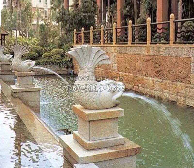 园林鲤鱼喷泉景观石雕雕塑