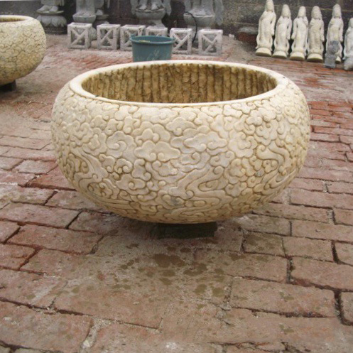 云纹石雕花盆雕塑