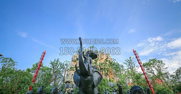 园林站在大象上出征的将军人物小品铜雕雕塑