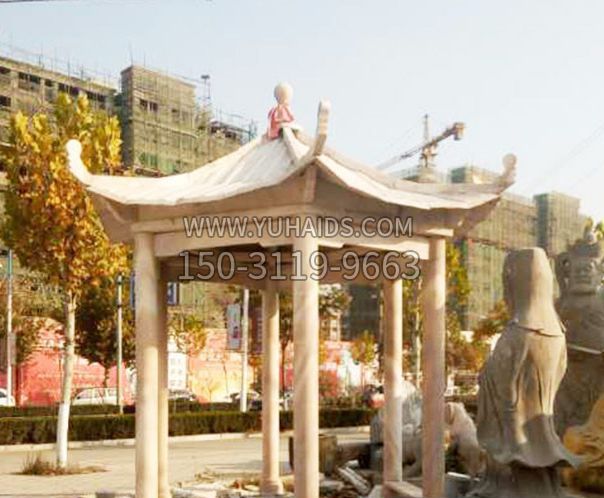 园林晚霞红单层凉亭景观石雕雕塑