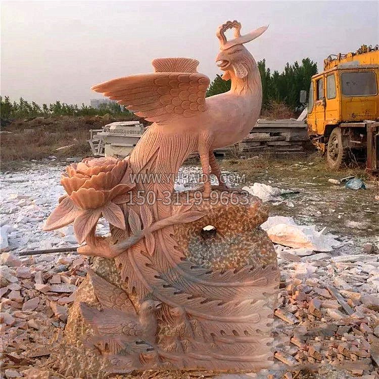 中国古代传说中的瑞鸟凤凰牡丹石雕雕塑