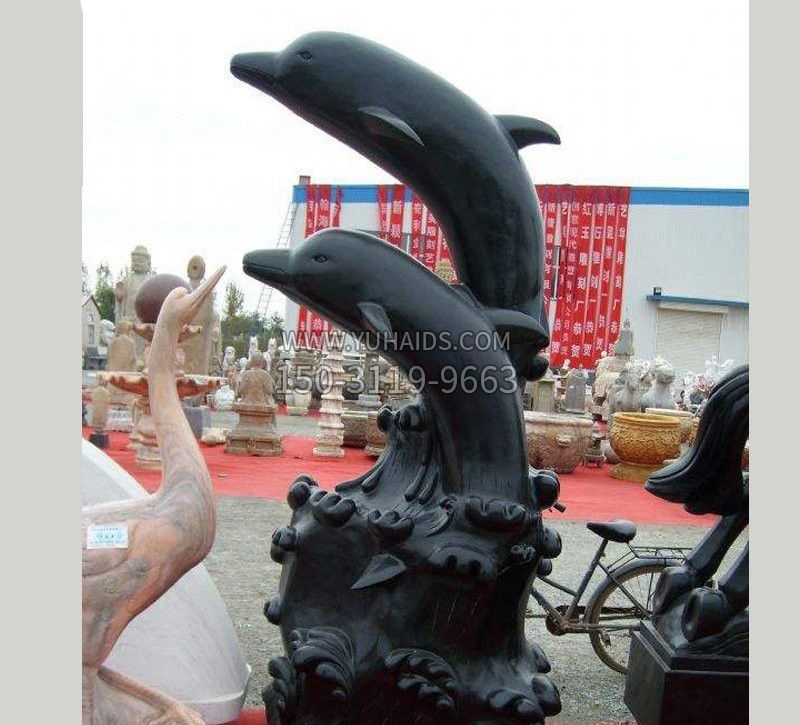 中国黑海豚石雕雕塑
