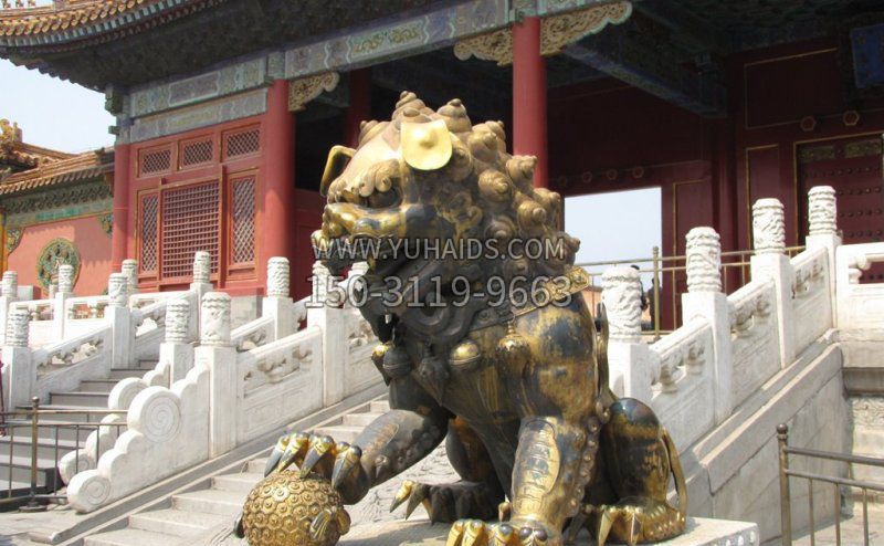 镇宅铜雕狮子寺庙门口雕塑