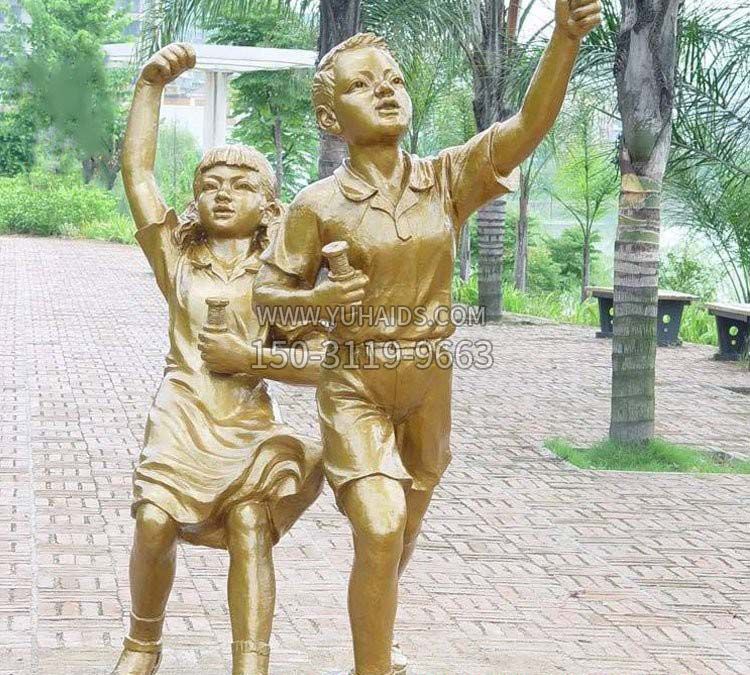 铸铜童趣放风筝的儿童雕塑