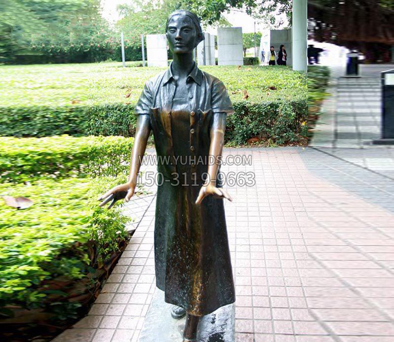 走路的盲人女孩铜雕 雕塑