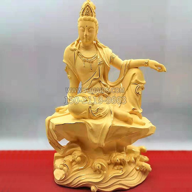 自在观音纯铜镀金雕塑
