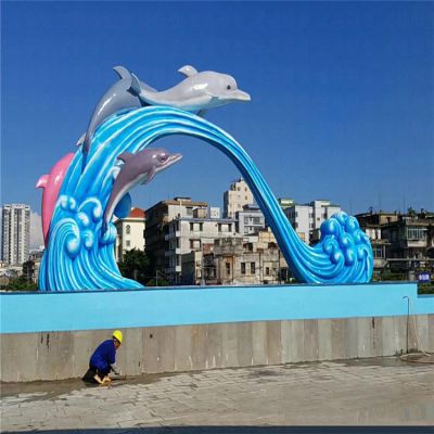 玻璃钢大型景观海豚雕塑-游泳馆游乐场景观雕塑