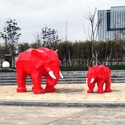玻璃钢喷水大象头雕塑-园林广场块面大象雕塑摆件