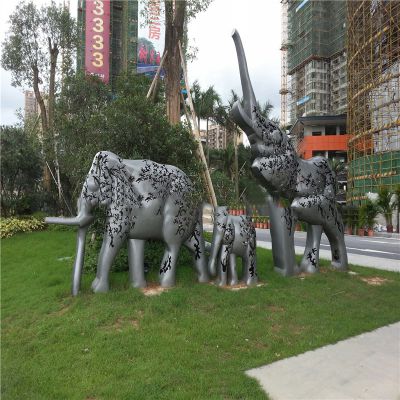 不锈钢抽象大象雕塑-小区园林草坪雕塑景观雕塑