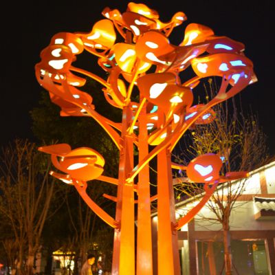 不锈钢抽象树夜景灯光雕塑