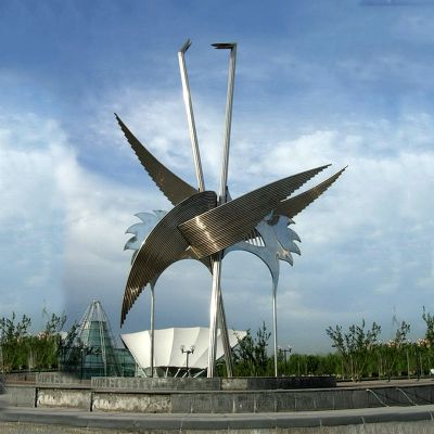 城市广场不锈钢铁艺抽象仙鹤景观雕塑