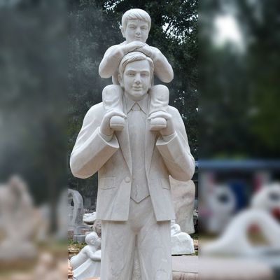 大理石爸爸与儿子人物雕塑 