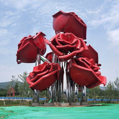 大型景区园林不锈钢玫瑰花景观雕塑